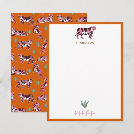 Carte De Correspondance Boho Orange Rose Jungle Tigre Script (Devant / Derrière)