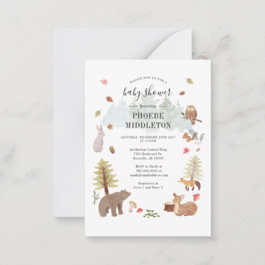 Carte De Correspondance Bois Baby shower Animaux forestiers (Devant)