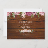 Carte De Correspondance Bois rustique fleuri élégant marron blanc mariage (Devant)