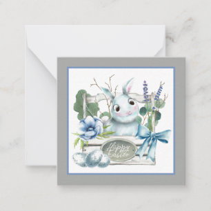 Carte De Correspondance Boîte de fleurs de Pâques lapin bleu Bunny