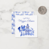 Carte De Correspondance Boîtier cadeau Chinoiserie Aquarelle Bleu Pagode (Devant/Arrière en situation)