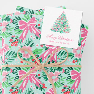 Carte De Correspondance Boîtier cadeau de Noël Pink & Green Preppy