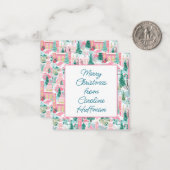 Carte De Correspondance Boîtier cadeau de Noël rose (Devant/Arrière en situation)