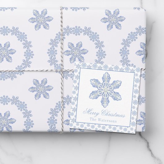 Carte De Correspondance Boîtier cadeau de snowflake du concepteur bleu aqu