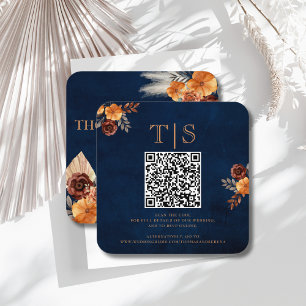 Carte De Correspondance Boîtier de Mariage de code QR RSVP Navy bleu flora