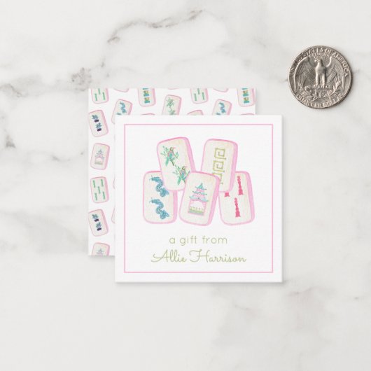 Carte De Correspondance Boîtier en mosaïque rose et vert du Mahjong (Devant/Arrière en situation)