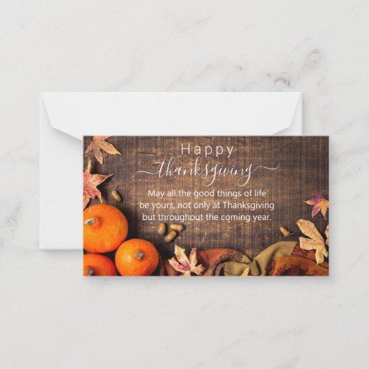 Carte De Correspondance bon thanksgiving, calligraphie blanche bois rustiq (Devant)
