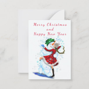 Carte De Correspondance Bonhomme de neige heureux et danseuses fille Noël 