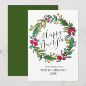 Carte De Correspondance Bonne année Aquarelle Florale Wreath (Devant / Derrière)