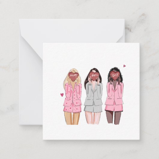 Carte De Correspondance Bonne illustration d'anniversaire filles roses (Devant)