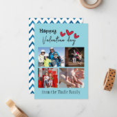 Carte De Correspondance Bonne Saint Valentin Bleu Chevron 4 Photo Valentin (Devant/Arrière en situation)