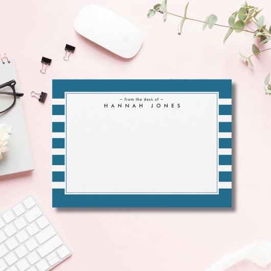 Carte De Correspondance Bordure à rayures bleu et blanc chic