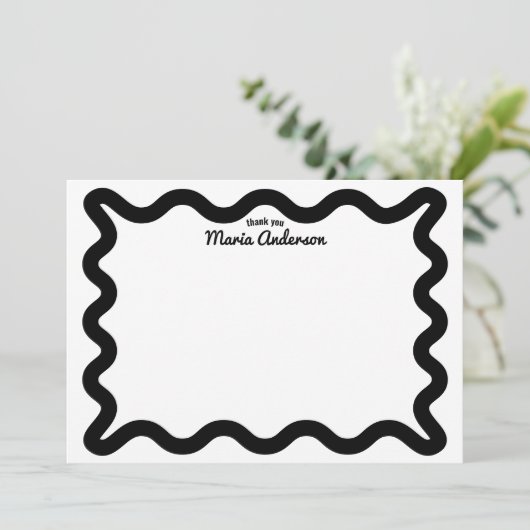 Carte De Correspondance Bordure Black Wavy Merci personnalisé (Debout devant)