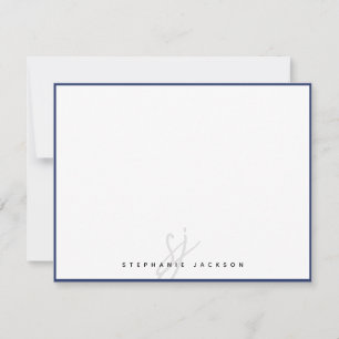 Carte De Correspondance Bordure Bleu Marine Monogramme Écriture Moderne Mi