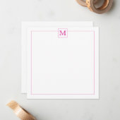 Carte De Correspondance Bordure Carré simple Magenta Initial Monogramme (Devant/Arrière en situation)