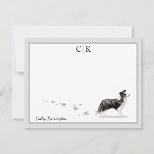 Carte De Correspondance Bordure Collie Chien Gris Bordure Monogramme Votre
