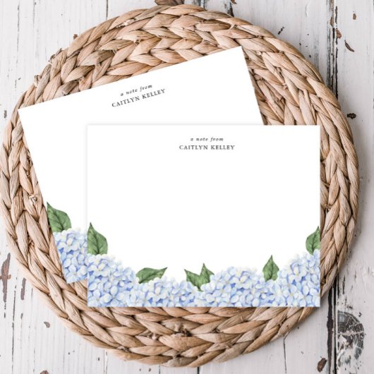Carte De Correspondance Bordure d'aquarelle Blue Hydrangea, personnalisée
