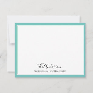 Carte De Correspondance Bordure de Carré Turquoise de la famille de script