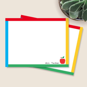 Carte De Correspondance Bordure de couleurs primaires & Pomme enseignant C