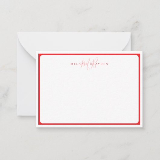 Carte De Correspondance Bordure de courbe pointue rouge monogramme minimal (Devant)