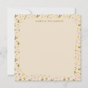 Carte De Correspondance Bordure de fleurs sauvages délurées rose jaune nom
