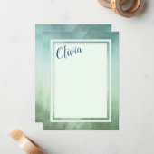 Carte De Correspondance Bordure de marbre bleu vert (Devant/Arrière en situation)