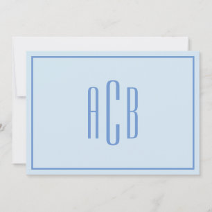 Carte De Correspondance Bordure de monogramme bleu barbeau à trois lettres