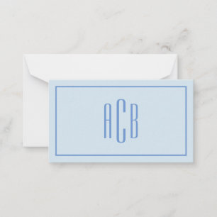 Carte De Correspondance Bordure de monogramme bleu simple à trois lettres
