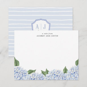 Carte De Correspondance Bordure d'hortensia bleue avec blason, personnalis