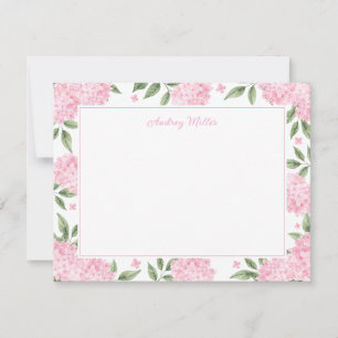 Carte De Correspondance Bordure d'hydrangea rose Blanc Personnalisé