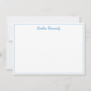 Carte De Correspondance Bordure élégante de script bleu moyen personnalisé
