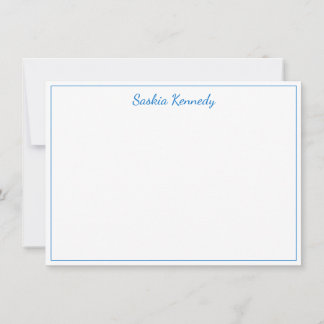 Carte De Correspondance Bordure élégante de script bleu moyen personnalisé