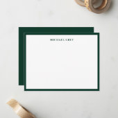 Carte De Correspondance Bordure élégante vert foncé Monogramme (Devant/Arrière en situation)