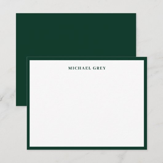Carte De Correspondance Bordure élégante vert foncé Monogramme (Devant / Derrière)