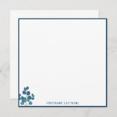 Carte De Correspondance Bordure florale bleu simple (Devant / Derrière)