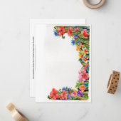 Carte De Correspondance bordure florale d'aquarelle vive (Devant/Arrière en situation)
