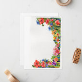 Carte De Correspondance bordure florale d'aquarelle vive (Devant/Arrière en situation)