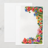Carte De Correspondance bordure florale d'aquarelle vive (Devant / Derrière)