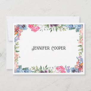Carte De Correspondance Bordure florale Nom personnalisé