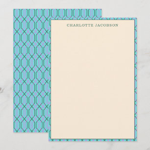 Carte De Correspondance Bordure géométrique bleu Aqua élégant Personnalisé