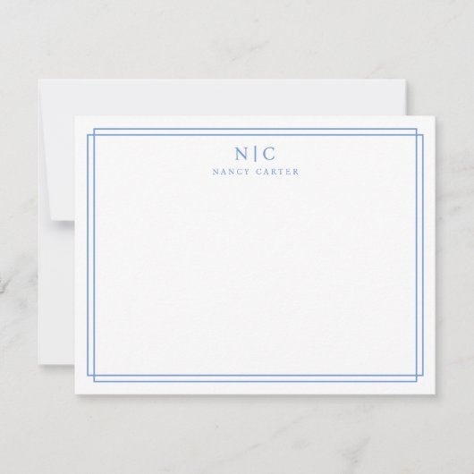 Carte De Correspondance Bordure géométrique Monogramme bleu bébé (Devant)