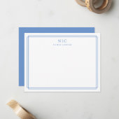 Carte De Correspondance Bordure géométrique Monogramme bleu bébé (Devant/Arrière en situation)