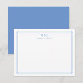 Carte De Correspondance Bordure géométrique Monogramme bleu bébé (Devant / Derrière)