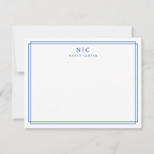 Carte De Correspondance Bordure géométrique Monogramme bleu marine
