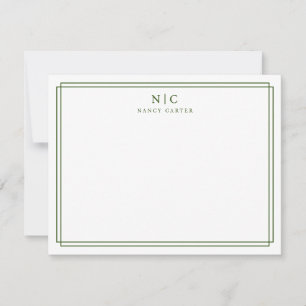 Carte De Correspondance Bordure géométrique Monogramme vert émeraude