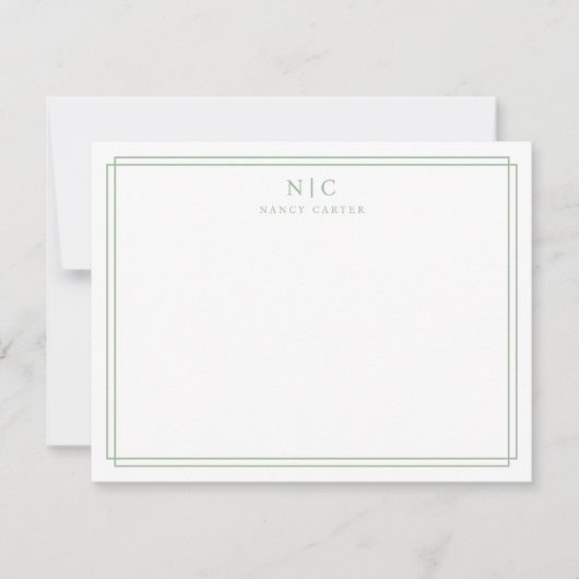 Carte De Correspondance Bordure géométrique Monogramme vert Sage (Devant)