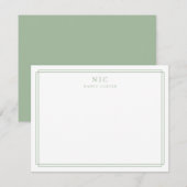 Carte De Correspondance Bordure géométrique Monogramme vert Sage (Devant / Derrière)