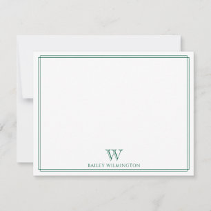 Carte De Correspondance Bordure Moderne Monogramme Initiale Vert Chasseur
