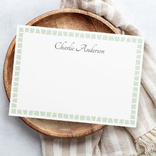 Carte De Correspondance Bordure mosaïque vert sauge clair nom blanc