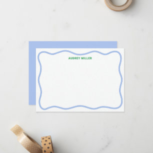 Carte De Correspondance Bordure ondulée bleue et verte personnalisée plate